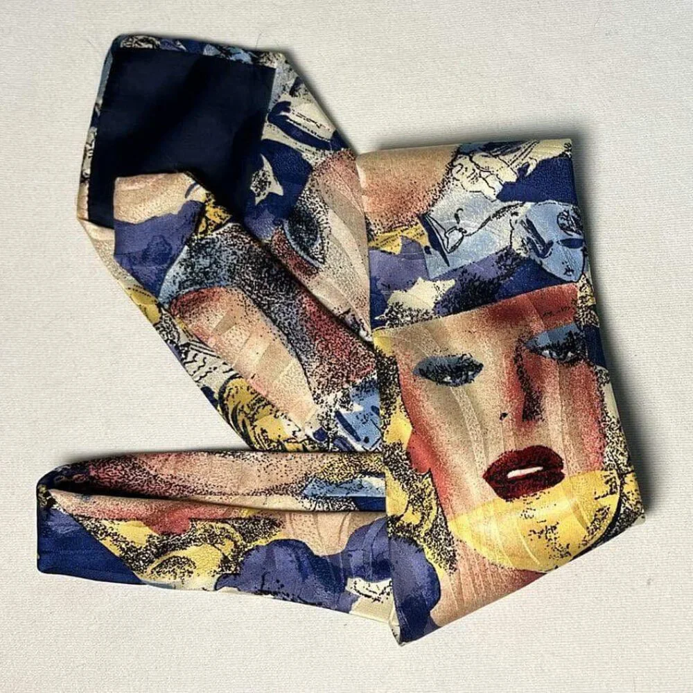 Vintage Bellissimo Abstract Marilyn Monroe Silk Neck‎ Tie Made in Italy MCM